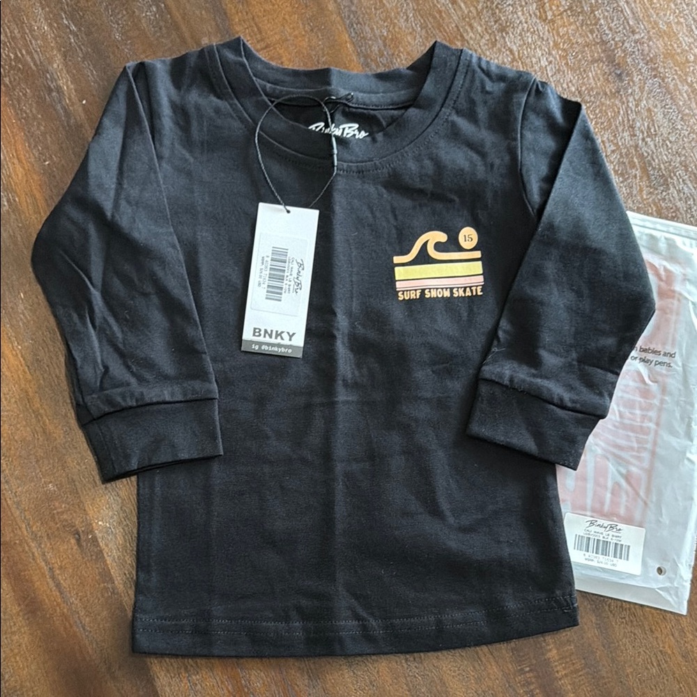 BNKY Kids' Black Long Sleeve Tee with Gold Surf Graphic